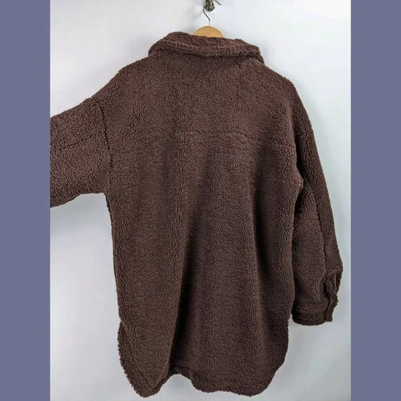 NWT Thread & Supply Size M Sherpa Shacket Fleece Teddy Cozy Jacket Coffee Brown - Picture 5 of 7